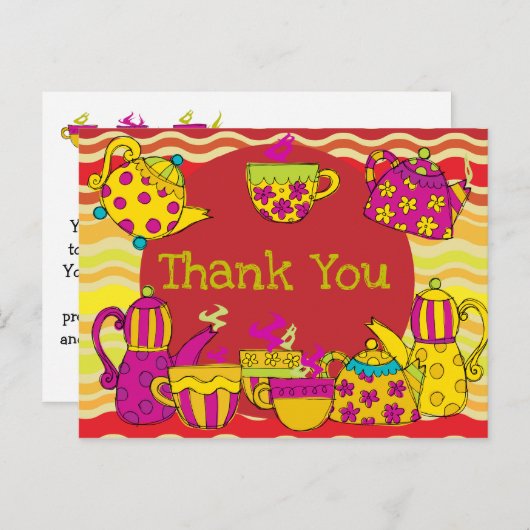 お茶パーティーありがとうはがき ポストカード (正面/裏面)