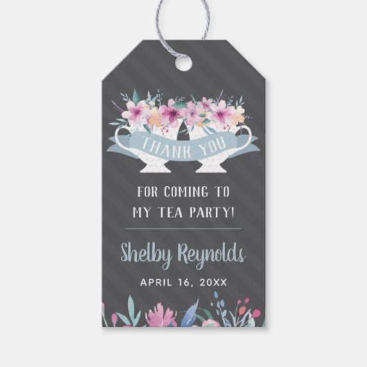 お茶パーティーありがとうメッセージカードwith花 ギフトタグ (正面)