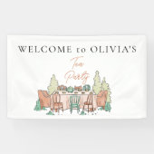 お茶パーティーの女の子かわいい誕生日ウェルカムサイン 横断幕 (横)