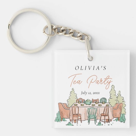 お茶パーティーの女の子の誕生日かわいい キーホルダー (正面)
