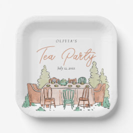 お茶パーティーの女の子の誕生日かわいい ペーパープレート