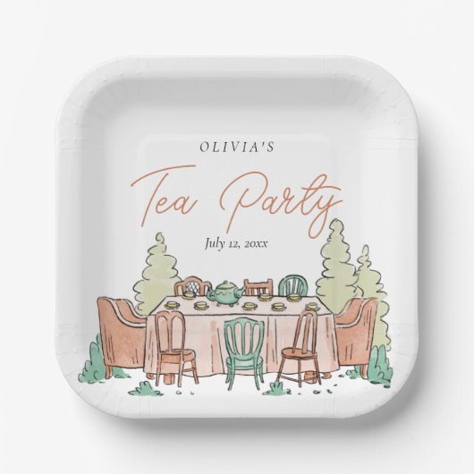 お茶パーティーの女の子の誕生日かわいい ペーパープレート (正面)