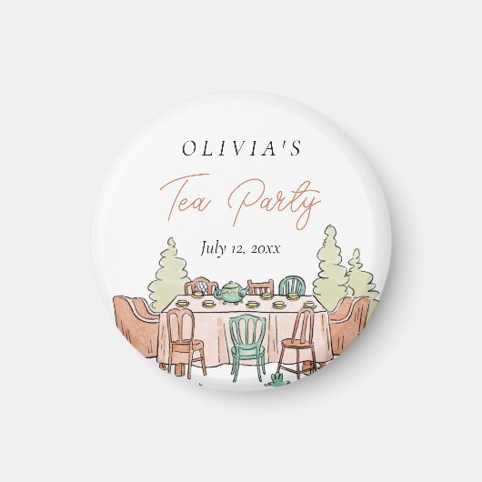 お茶パーティーの女の子の誕生日かわいい マグネット (正面)