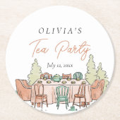 お茶パーティーの女の子の誕生日かわいい ラウンドペーパーコースター (正面)