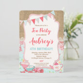 お茶パーティーの誕生日の招待ガールシャビーシック 招待状 (スタンド正面)