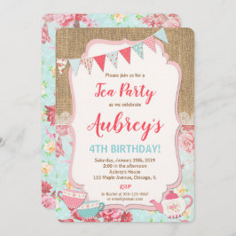お茶パーティーの誕生日の招待ガールシャビーシック 招待状