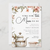 お茶パーティーエレガントベビーシャワー 招待状 (正面)