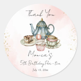 お茶パーティーピンクの青感謝していい誕生日 ラウンドシール