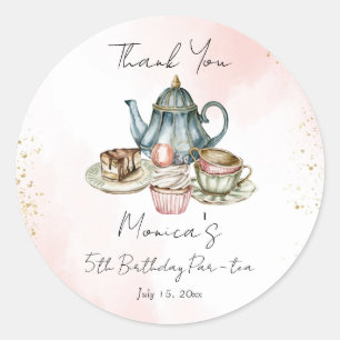 お茶パーティーピンクの青感謝していい誕生日 ラウンドシール