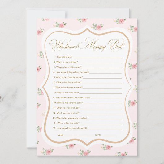 お茶パーティーママのゲームカードを知っている赤ちゃんシャワー 招待状 (正面)