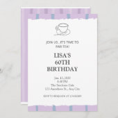 お茶パーティー薄紫パー茶60歳の誕生日 招待状 (正面/裏面)