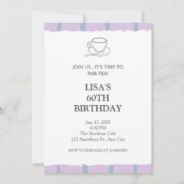 お茶パーティー薄紫パー茶60歳の誕生日 招待状