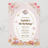 お茶パーティー誕生日パーティーの招待 招待状 (正面/裏面)