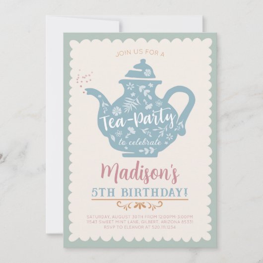 お茶パーティー誕生日パーティーの招待 招待状 (正面)