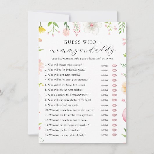 お茶パーティー赤ちゃんシャワーmommyまたはパパのゲームカード 招待状 (正面)