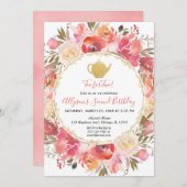 お茶パーティー2歳のお誕生日お茶2人に 招待状 (正面/裏面)