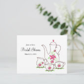 お茶パーティー、はがき招待状、ピンクの花 インビテーションポストカード (スタンド正面)