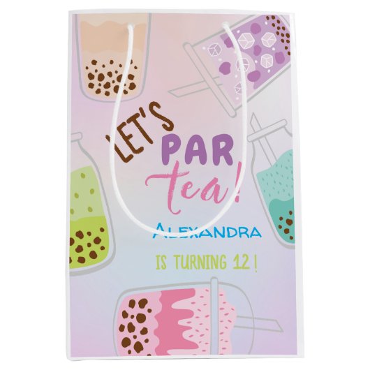 お茶ボバ茶の誕生日をパーしよう ミディアムペーパーバッグ (正面)