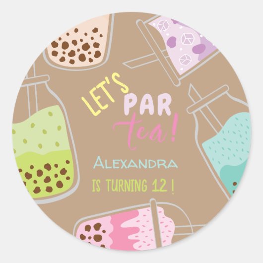 お茶ボバ茶の誕生日をパーしよう ラウンドシール (正面)