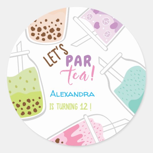 お茶ボバ茶の誕生日をパーしよう ラウンドシール (正面)