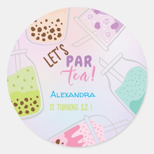 お茶ボバ茶の誕生日をパーしよう ラウンドシール (正面)
