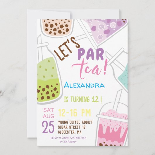 お茶ボバ茶の誕生日をパーしよう 招待状 (正面)