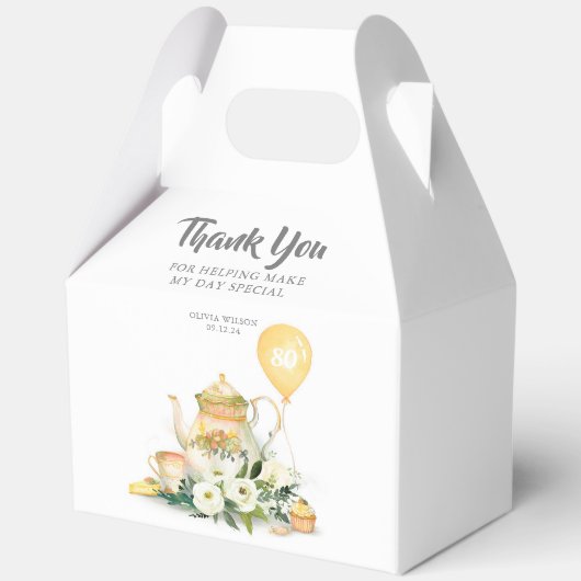 お茶ポットと黄色の花エレガントありがとう フェイバーボックス (正面)