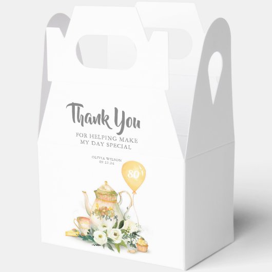 お茶ポットと黄色の花エレガントありがとう フェイバーボックス (見開き)