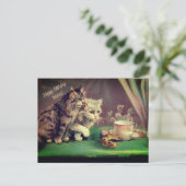 お茶ヴィンテージ猫誕生日のご希望|はがき シーズンポストカード (スタンド正面)