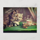 お茶ヴィンテージ猫誕生日のご希望|はがき シーズンポストカード (正面)