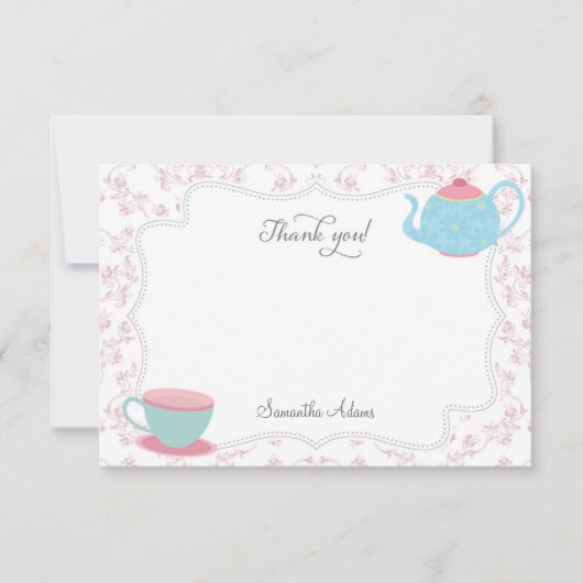 お茶会のサンキューカード(ピンク) ノートカード (正面)