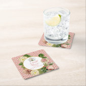 お茶会のブライダルシャワーのシェブロンのストライプは上がりました スクエアペーパーコースター (インサイチュ)