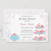 お茶会のブライダルシャワーの招待状のピンクの花柄 招待状 (正面)