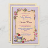 お茶会のベビーシャワーの庭のティーカップの招待状 招待状 (正面/裏面)