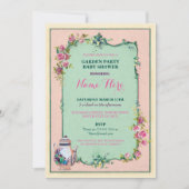 お茶会のベビーシャワーの庭のティーポットの招待状 招待状 (正面)
