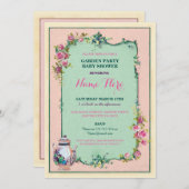 お茶会のベビーシャワーの庭のティーポットの招待状 招待状 (正面/裏面)