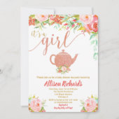 お茶会のベビーシャワーの招待のばら色の金ゴールド 招待状 (正面)