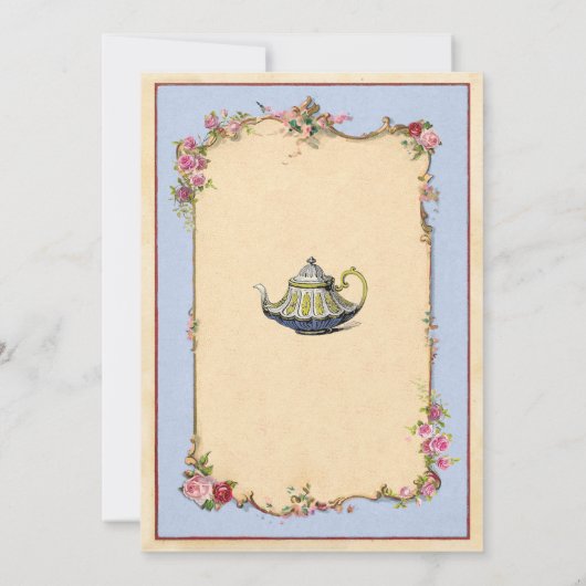 お茶会のベビーシャワーの青いピンクのティーポットの招待状 招待状 (裏面)