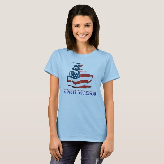 お茶会のワイシャツ-旗のコップ-レディース Tシャツ (正面フル)