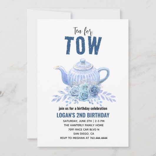 お茶会の写真招待状 - 花の2歳の誕生日パーティー 招待状 (正面)