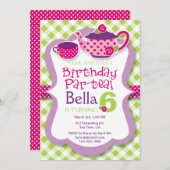 お茶会の女の子の誕生日のパーティの招待状 招待状 (正面/裏面)