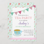 お茶会の女の子の誕生日シャビーシックな午後のお茶 招待状 (正面/裏面)