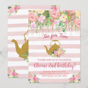 お茶会の女の子の2歳の誕生日招待状 招待状