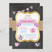 お茶会の招待のプリンセスの王冠のアリスの誕生日 招待状 (正面/裏面)