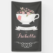 お茶会の花のベビーシャワーの旗 横断幕 (縦)