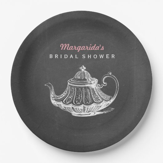 お茶会の装飾の黒板のブライダルシャワー ペーパープレート (正面)