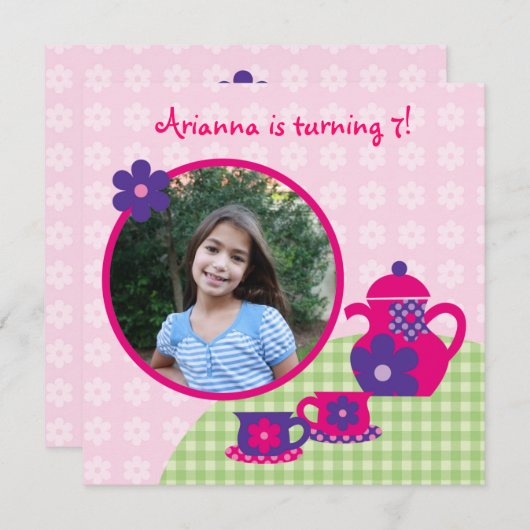 お茶会の誕生日の写真の招待状 招待状 (正面/裏面)