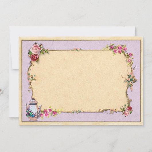 お茶会の誕生日の庭のティーポットの写真のバラの招待 招待状 (裏面)