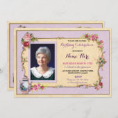 お茶会の誕生日の庭のティーポットの写真のバラの招待 招待状 (正面/裏面)