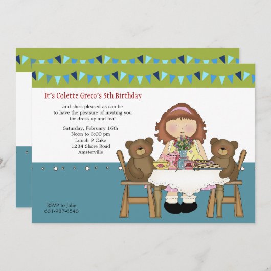 お茶会の誕生日の招待状 招待状 (正面/裏面)